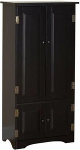 Organizador de gabinete de almacenamiento de madera con acabado negro armario cocina estantes de despensa - Imagen 1 de 6