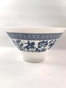 Hazel Atlas Caballeros Árabes Leche Vidrio Chip Bowl Azul y Blanco Raro Mediados de Siglo - Imagen 1 de 6