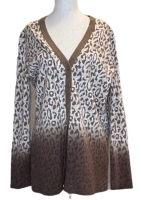 ISAAC MIZRAHI LIVE MEDIANO ANIMAL PRINT 100% ALGODÓN CÁRDIGAN ABOTONADO SUÉTER Foto 1 de 4