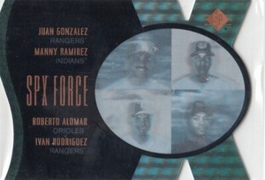 JUAN GONZALEZ IVAN RODRIGUEZ MANNY RAMIREZ ROBERTO ALOMAR /500 UD SPX FORCE 1997
