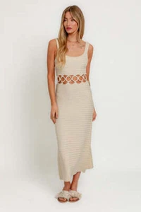 Square Neck Sleeveless Crochet Midi Dress - Picture 1 of 14