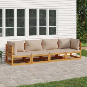 vidaXL 4 Piece Garden Lounge Set with Taupe Cushions Solid Wood - Picture 1 of 7