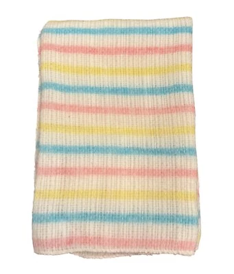 Acrylic Pastel Stripe Baby Blanket Waffle Weave Blue Pink Yellow 28x36" Vintage - Image 1 of 3