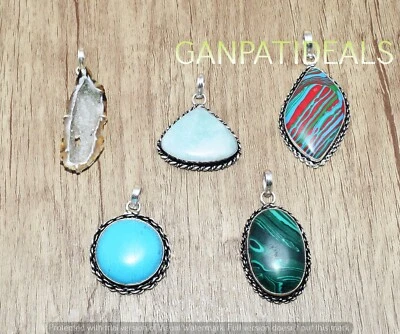 VENDA! Lote de 5 pçs pingente de pedra preciosa Drusy & Mix folheado a prata esterlina 925 - Imagem 1 de 4