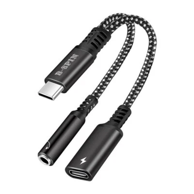 2 IN 1 Audio Charger Splitter Type C Aux Headphone Jack USB C to 3.5mm Adapter - Image 1 of 4