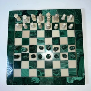 Malachite Chess Table, Marble Chess Set With pieces, Perfect Decor Gifts For Him - Picture 1 of 8