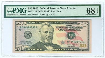 Billete de 50 dólares de la Reserva Federal Atlanta Fr#2132-F 2013 S/N MF84428798A PMG 68 EPQ Foto 1 de 2