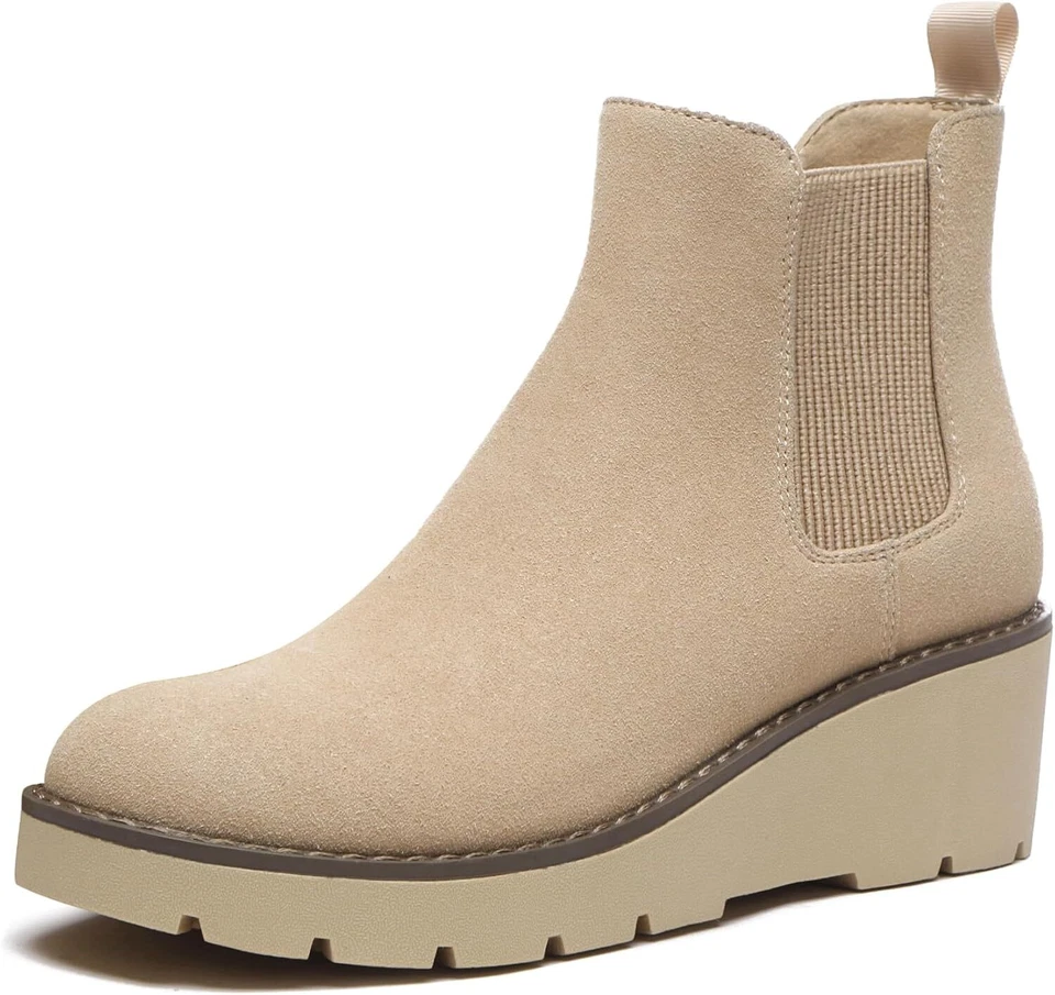 Botas de cuña Chelsea para mujer con plataforma elástica suela sin cordones botines de cuña Foto 1 de 1