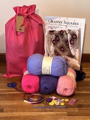 Kit De Crochet Aprender Principiante Starter Abuela Cuadrado Libro Rosa Cordón Bolsa De Regalo • 23.84€