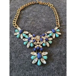 J. Collana Statement Moda Stile Crew Cristallo Blu - Foto 1 di 4