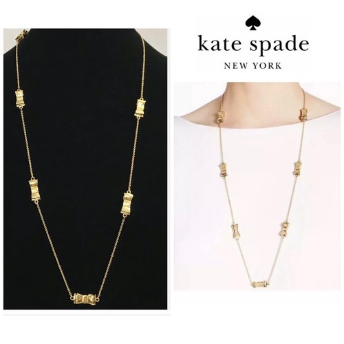 NWT Kate Spade MOON RIVER 12 K G Plated Scatt Bow Long Chain Necklace~RARE!