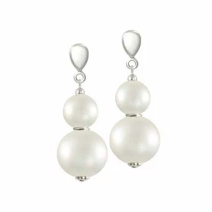 Purity White Shell Pearl Silver Tone Drop Clip On Earrings - Picture 1 of 1