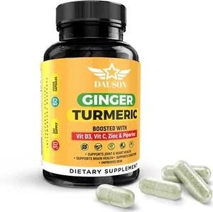 Ginger Turmeric Supplements – Boosted with Vitamin D3, Vitamin C, Pepper, Zinc - Picture 1 of 6