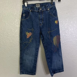 BOYS SZ 6 Urban Extreme Embroidered Skater Grunge Y2K Jeans Dark Wash Wide leg - Picture 1 of 14