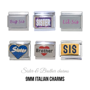 Sister & Brother charms - Fits 9mm classic Italian charm bracelets - Picture 1 of 56