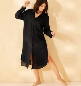 Women's Linen Long Cover Up Shirt Dress - Shade & Shore Black Sz XL - Picture 1 of 3