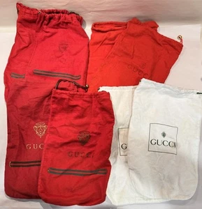8 GUCCI Italy Red & White Cotton 9 x 14.5” Travel SHOE Bags Brass GG Pulls - Picture 1 of 16