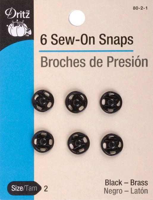 Dritz 80-2-1 Black Sew-On Snaps-Size 2 6/Pkg