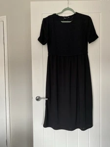 Zara Black Short Sleeve Lace A Line Floaty Oversize Midi Dress (S) - Picture 1 of 5