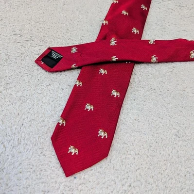 J. Crew 100% Silk Novelty Necktie Bull Dog Red  - Image 1 of 4