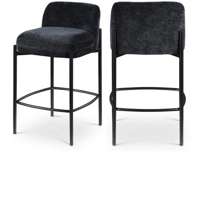 Burton Black Chenille Fabric Stool, Set of 2 - Image 1 of 4