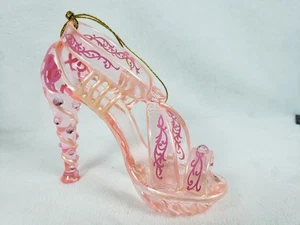 Rosa Band High Heel Schuh Brustkrebs Bewusstsein Weihnachtsschmuck GLAS - Bild 1 von 8