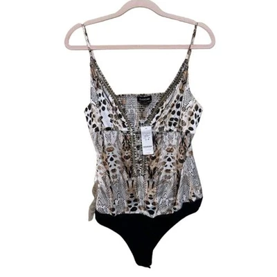 Nuevo con etiquetas Body Bebe Y2K Mujer Grande Estampado Animal Con Cuentas Adornado Abertura Frontal Foto 1 de 4