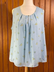 M&S COLLECTION Ladies Teal Yellow Sleeveless Blouse Top Butterflies Size 18 - Picture 1 of 11