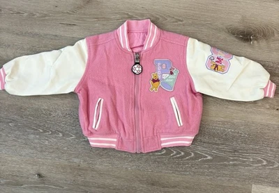 Disney Kids Girls Winnie The Pooh Wool Varsity Jacket Size 3 Pink Vintage 90s - Image 1 of 4