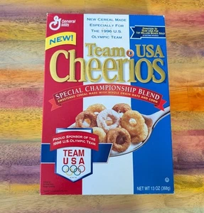 ⭐RARA Cereal Box Cheerios pre-medaglione squadra olimpica USA miscela speciale 1996 bella - Foto 1 di 7