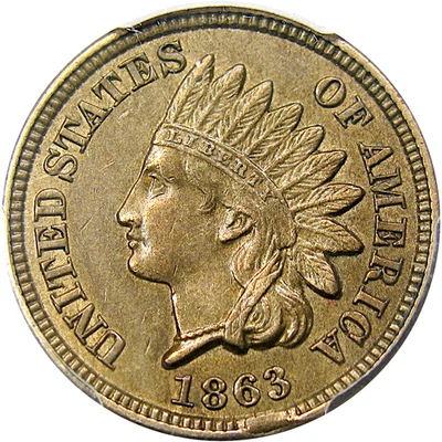 1863 1C PCGS AU55 COPPER-NICKEL INDIAN ~ MINT ERROR & HIGH-END! - Image 1 of 4