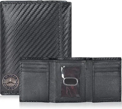 Cartera de cuero 3 pliegues de fibra de carbono genuina Mercedes Benz logotipo 3D Foto 1 de 4