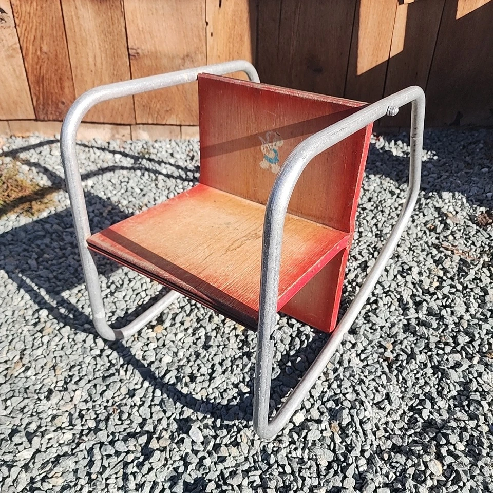Silla Vintage 1952 Mcm Asiento Madera Marco METAL NIÑO MECEDOR PORCHE PATIO Decoración Foto 1 de 4
