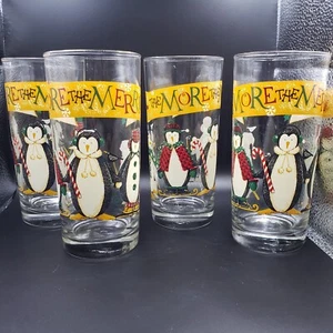 Vintage 1998 Penquin Tumbler Glass 12 oz  Debbie Mumm  (4) The More The Merrier - Picture 1 of 4