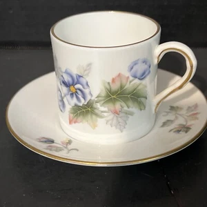 Royal Worcester flat bottom florena Demitasse Cup & Saucer gold trim - Picture 1 of 7