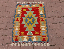 Turkish Red Small Kilim Rug Anatolian Vintage Hand Knotted Ethnic Carpet 2x3ft
