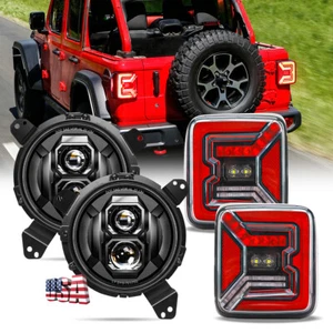 Fit 2018-2025 For Jeep Wrangler JL JLU Combo Black LED Headlights + Tail Lights - Bild 1 von 16