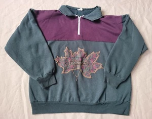 Vintage 70s 80s Womens Quarter Zip Canada Leaf Paisley Sweatershirt Size S - Picture 1 of 13