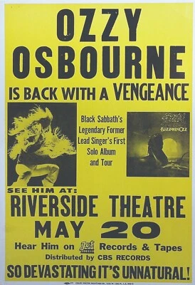 Ozzy Osbourne Reproduction 4" x 6" Mini Concert Poster Free Top Loader - Image 1 of 2