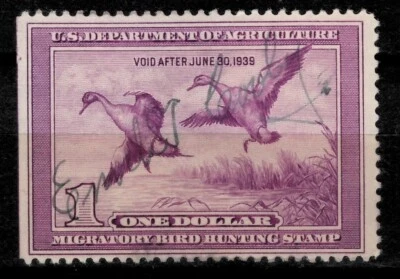 USA 1938 Duck stamp $1 ☀ Scott# RW5 ☀ Used - Image 1 of 2