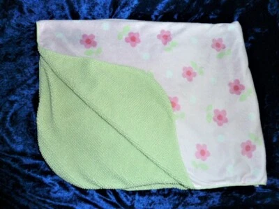 Manta de felpa rosa circo con flores y puntos blancos verde sherpa bebé niña en muy buen estado Foto 1 de 3
