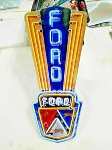 Ford sign 24" x 11 Neon style sign in Steel metal Jubilee Mustang Truck Garage + - Picture 1 of 3
