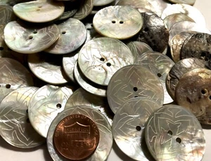 6 PCS ONLY! Large Carved Iridescent Abalone Shell Buttons 28mm 1 1/8" 11658 - Picture 1 of 4