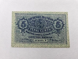 LITHUANIA 5 CENTAI 1922; EF, XF - Picture 1 of 2