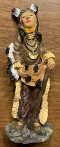 Vintage Native American Woman w/ Walking Stick Resin Figurine Statue 5 3/8” - Picture 1 of 19