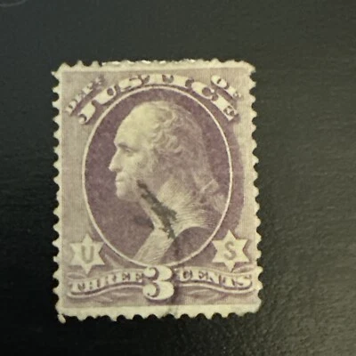US Stamp Scott #O27 3c Justice Department Used  NG various cancellations-SCV $35 - Image 1 of 2