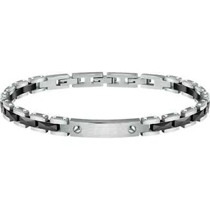Men's Bracelet Steel And Black Ceramic Plate With Screw Inserts - Picture 1 of 7