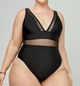 NWT Cupshe Omniscient Solid Mesh Panel Tummy Control Black Swimsuit size 2X - Picture 1 of 5