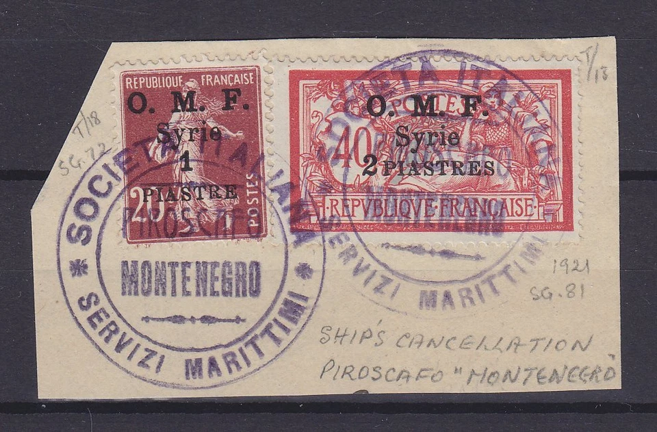 ITALY 1921, ITALIAN SHIP CANCEL "PIROSCAFO MONTENEGRO" - Image 1 of 1