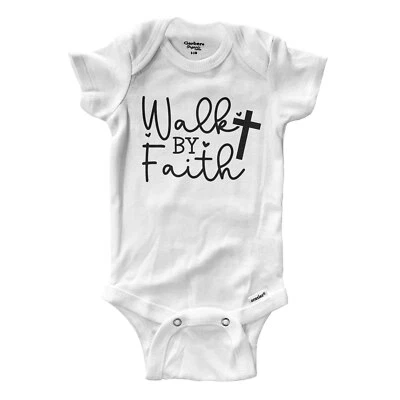 Walk By Faith gift Cute Baby Infant Onesie Bodysuit One Piece Christian Faith - Image 1 of 2